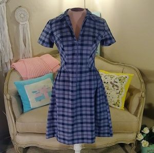 Vintage 1950s plaid blue dress